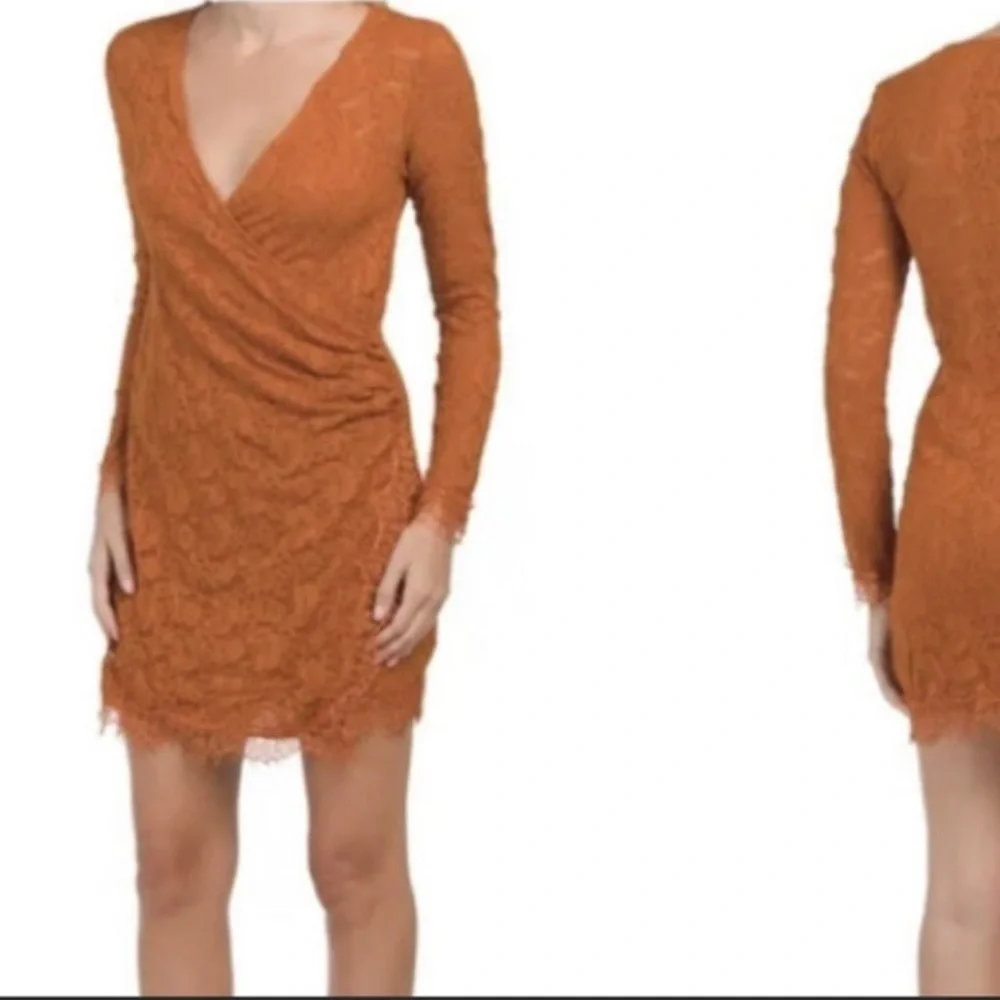 NWT Free People Spanish Chestnut Lace Wrap Stretchy Body-Con Mini Dress Size XL